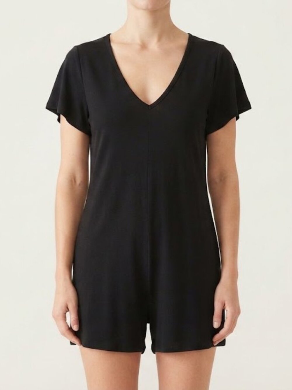 Smash + Tess Black Short Sleeve V-Neck Romper